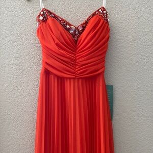 Strapless Hot Orange Jeweled Dress